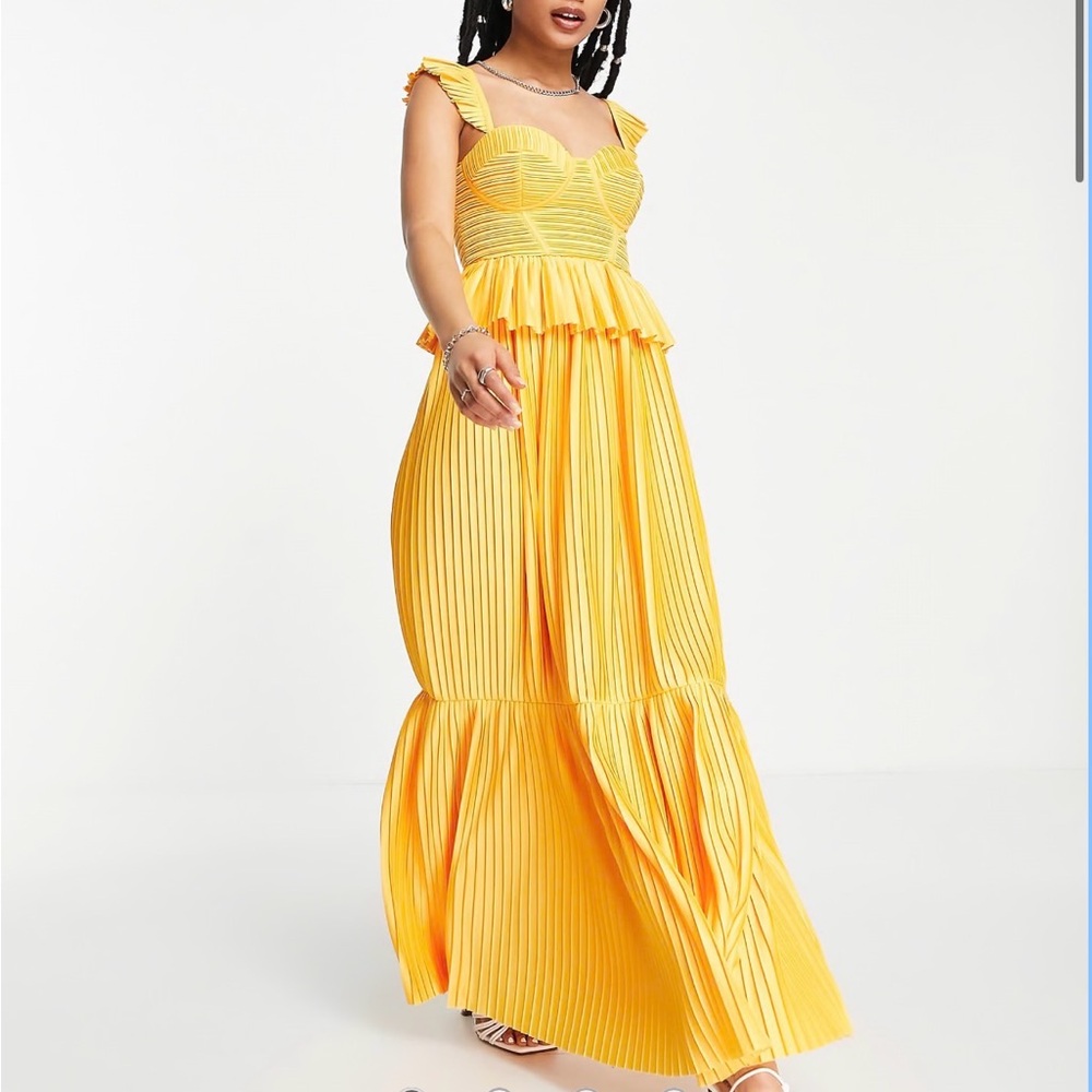 NWT ASOS Petite Yellow Pleated Maxi Dress